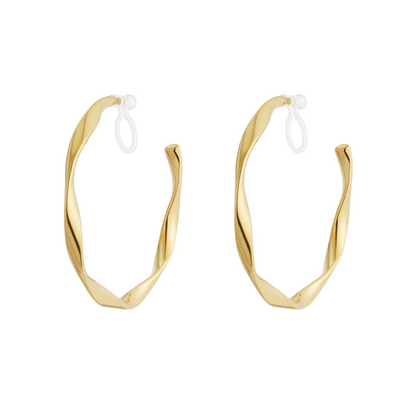 Clip oorbellen gedraaide hoops groot | Goudkleurig