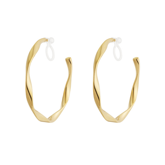 Clip oorbellen gedraaide hoops groot | Goudkleurig