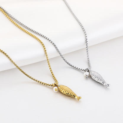 Ketting met visje en pareltje | Goudkleurig