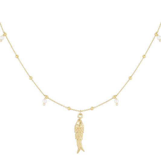 Ketting met visje en parels | Goudkleurig