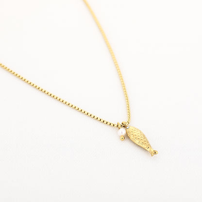 Ketting met visje en pareltje | Goudkleurig