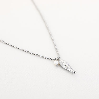 Ketting met visje en pareltje | Zilverkleurig