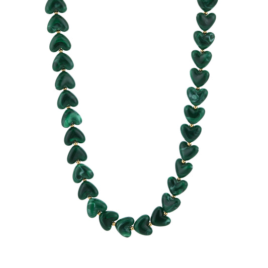 Kralenketting in hartjesvorm | Goud & Donkergroen