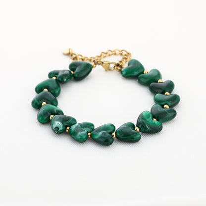 Kralen armband met hartjes | Goud & Donkergroen