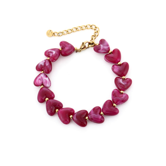 Kralen armband met hartjes | Goud & Paars