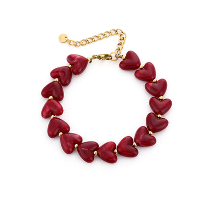 Kralen armband met hartjes | Goud & Rood