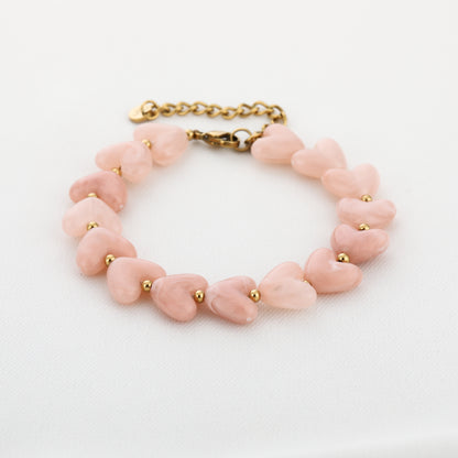 Kralen armband met hartjes | Goud & Roze