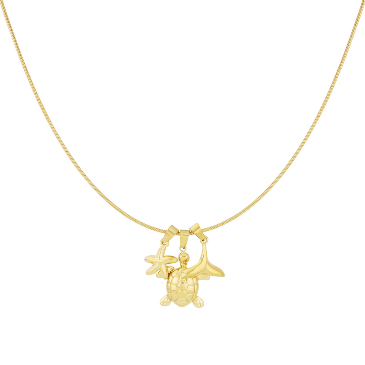 Ketting met schildpad, zeester en staart | Goudkleurig