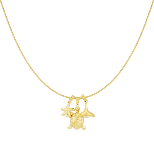 Ketting met schildpad, zeester en staart | Goudkleurig