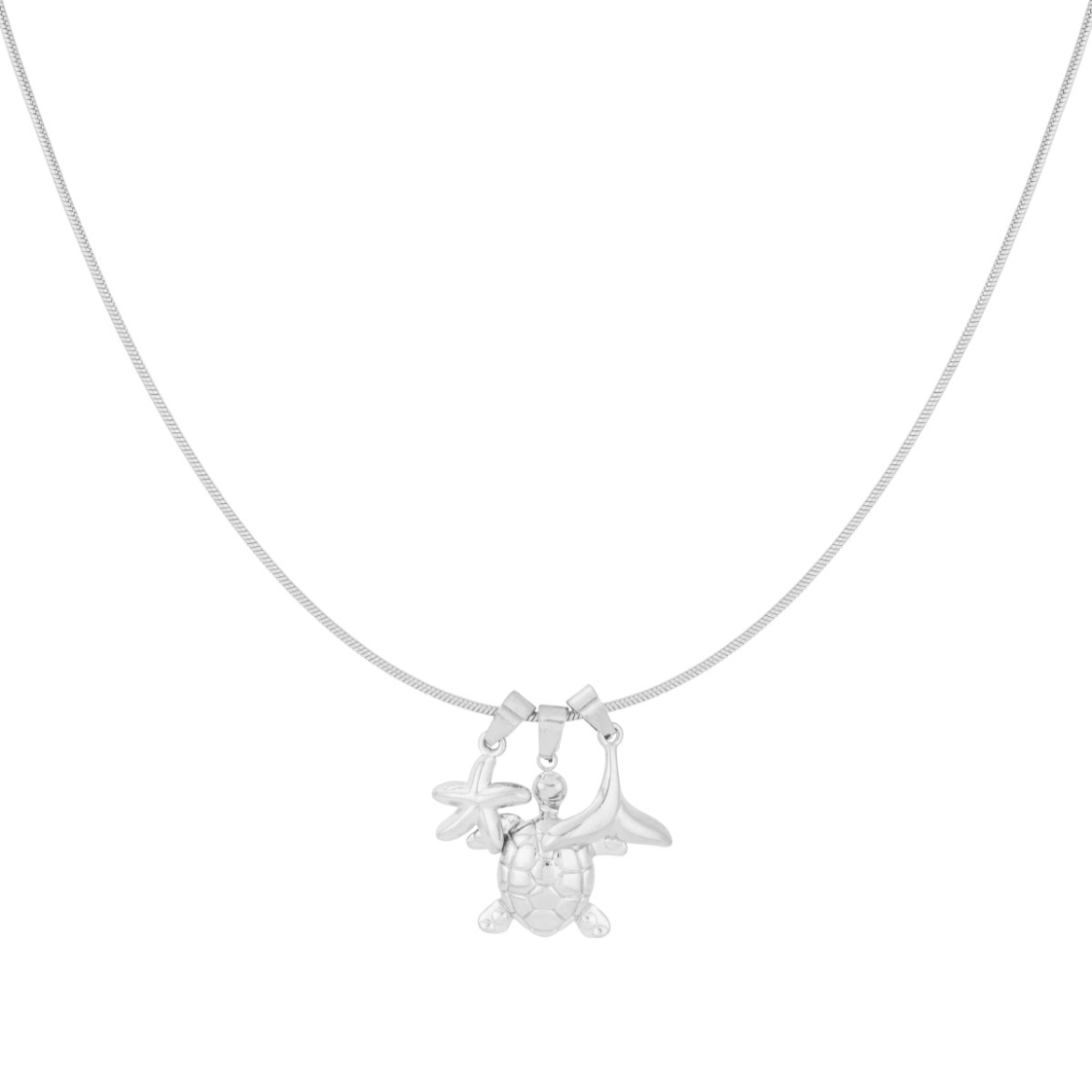 Ketting met schildpad, zeester en staart | Zilverkleurig