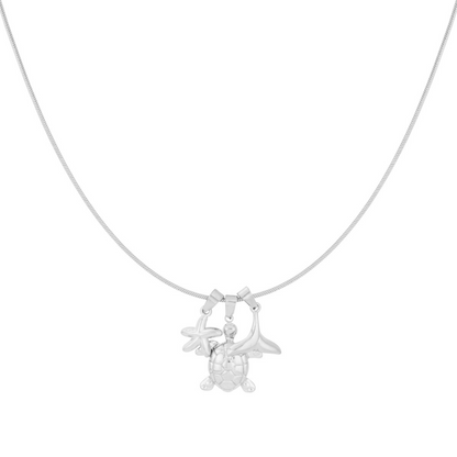Ketting met schildpad, zeester en staart | Zilverkleurig