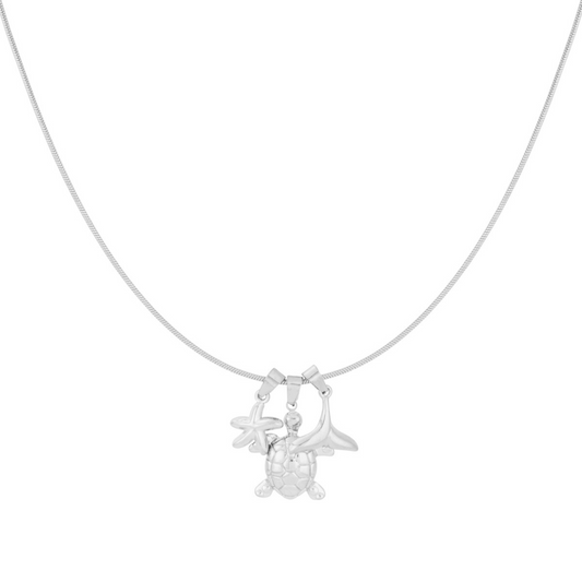 Ketting met schildpad, zeester en staart | Zilverkleurig