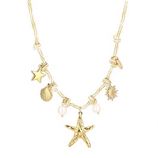 Bedelketting met leuke zee bedels | Goudkleurig