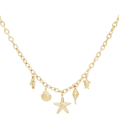 Bedelketting met zeedieren en schelpjes | Goudkleurig