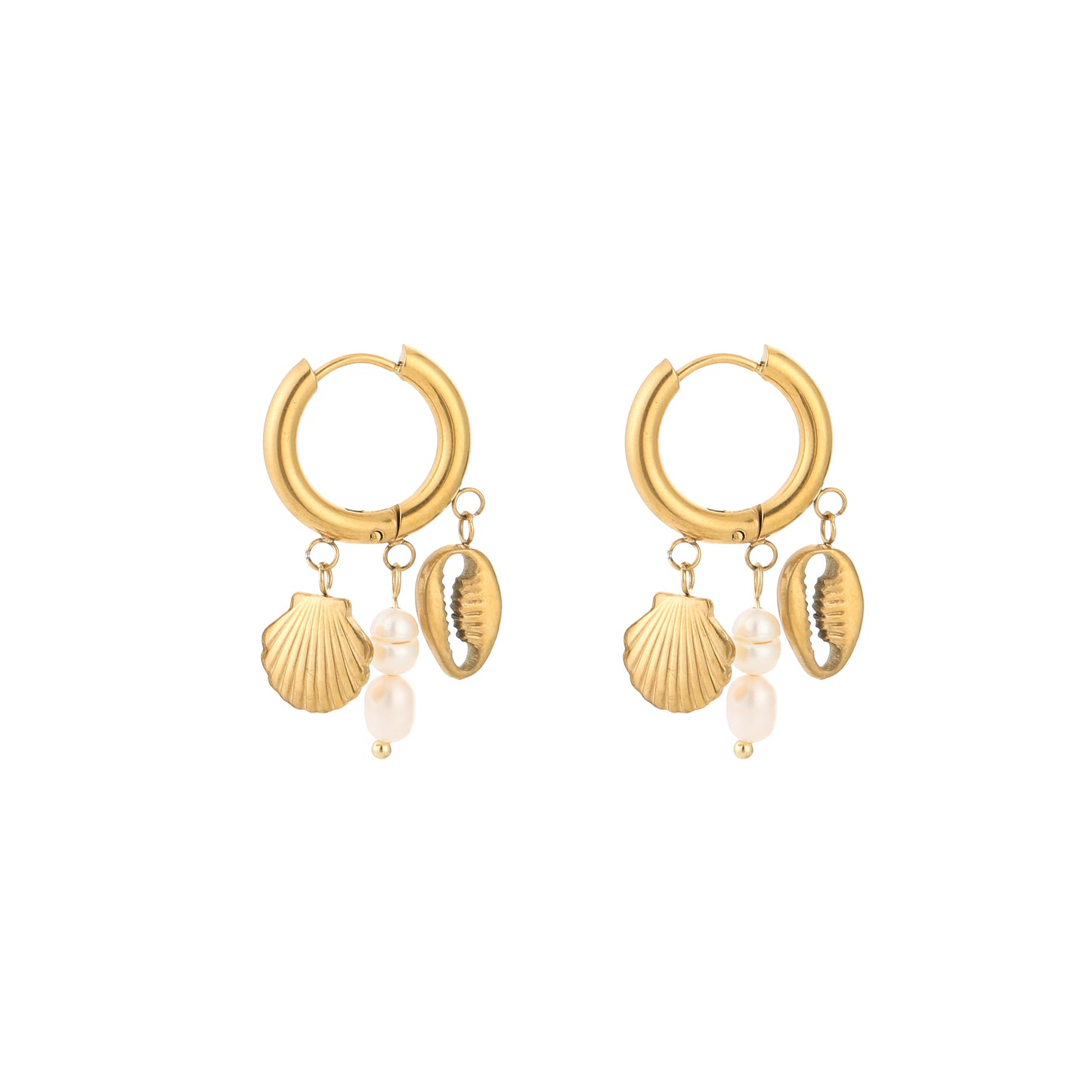 Oorbellen met schelpjes en parels | Goudkleurig
