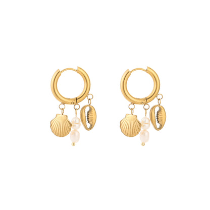 Oorbellen met schelpjes en parels | Goudkleurig