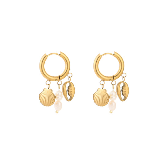 Oorbellen met schelpjes en parels | Goudkleurig