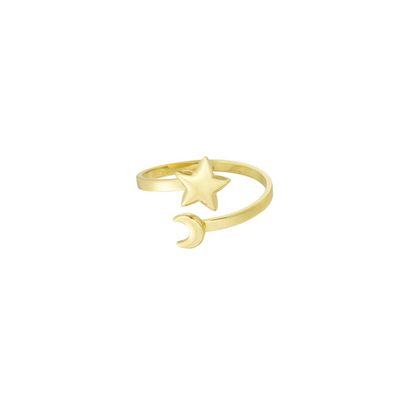 Ring met maan en ster | Goudkleurig