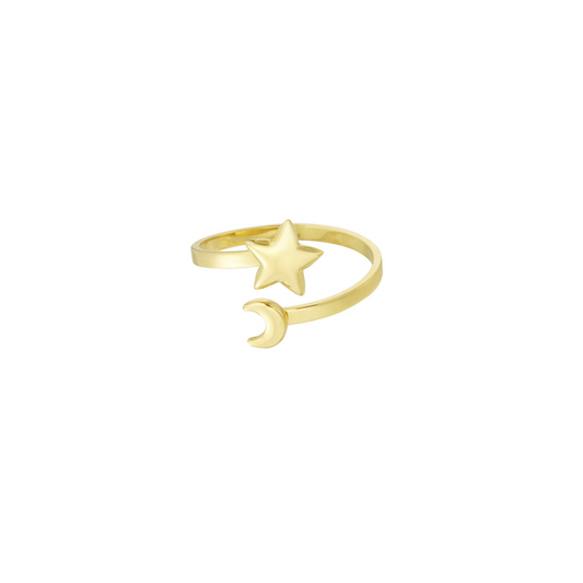 Ring met maan en ster | Goudkleurig