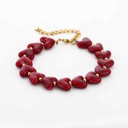 Kralen armband met hartjes | Goud & Rood
