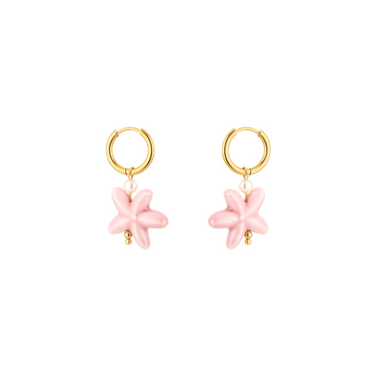 Oorbellen met roze zeester | Goudkleurig