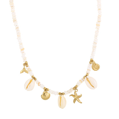 kralenketting met schelpjes en zeebedels | Goudkleurig