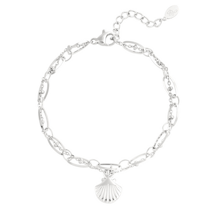 Armband met dubbele laag en schelpje | Zilverkleurig