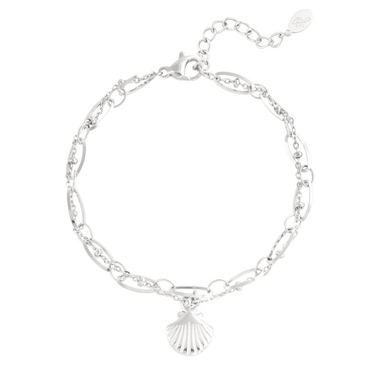 Armband met dubbele laag en schelpje | Zilverkleurig