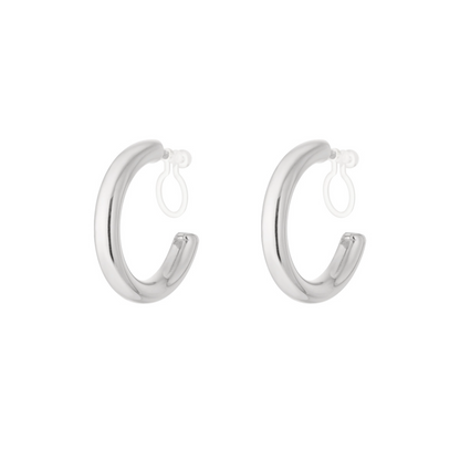 Clip oorbellen medium basic hoops | Zilverkleurig