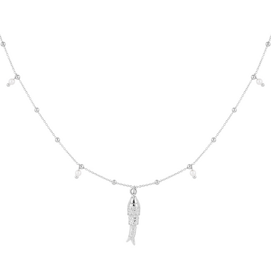 Ketting met visje en parels | Zilverkleurig