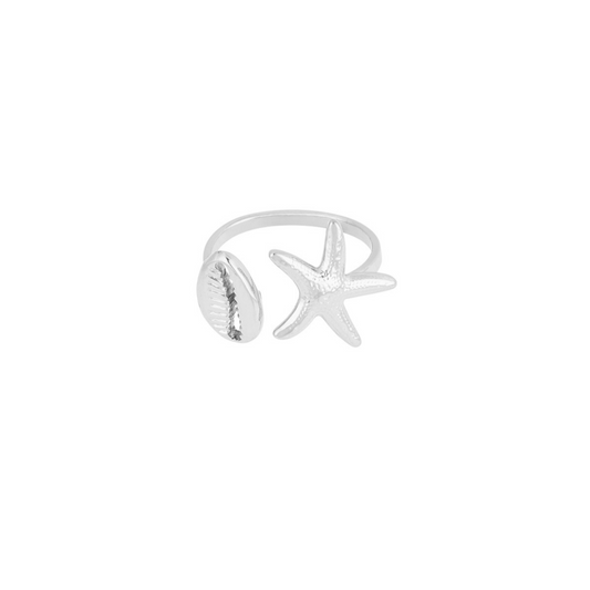 Ring met schelpje en zeester | Zilverkleurig