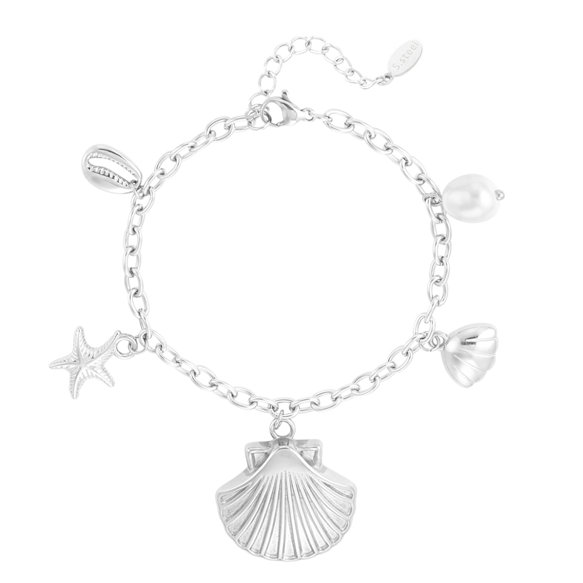 Bedelarmband met schelpjes en zeester | Zilverkleurig